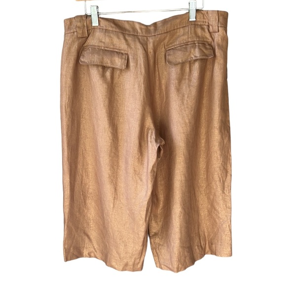 Nicole Miller 100% Linen Camel Color Metallic Sheen Bermuda Slack Shorts Sz 14 - Picture 7 of 7